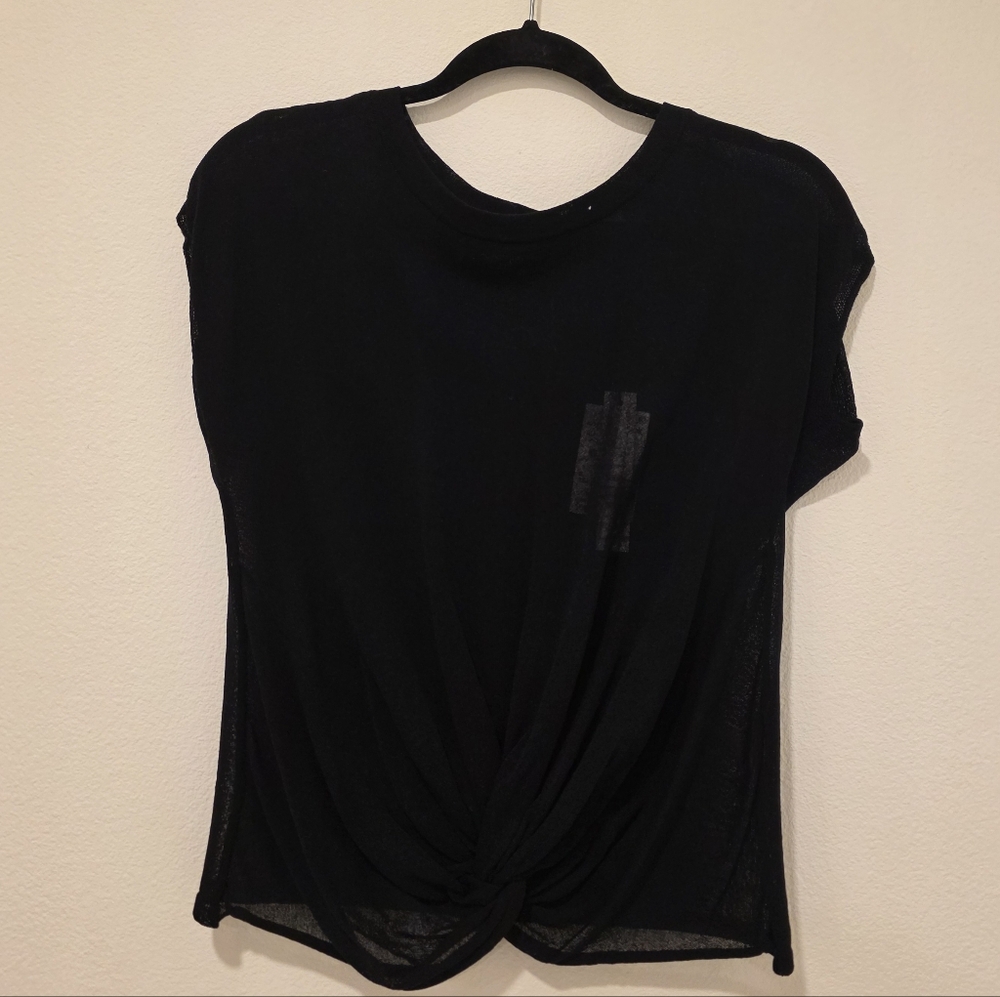 Tahari Black Twist-Front Short Sleeve Tee